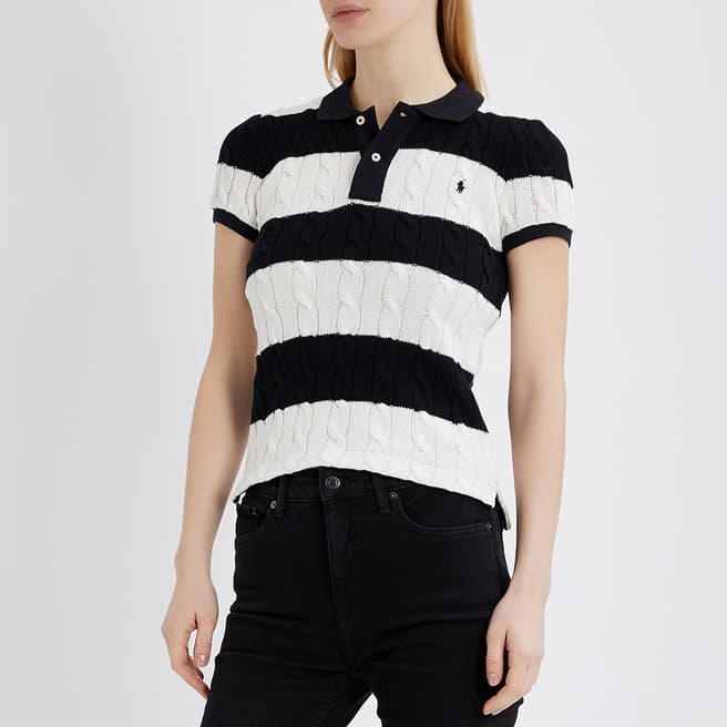 Polo Ralph Lauren Black Cable Knit Cotton Polo Shirt