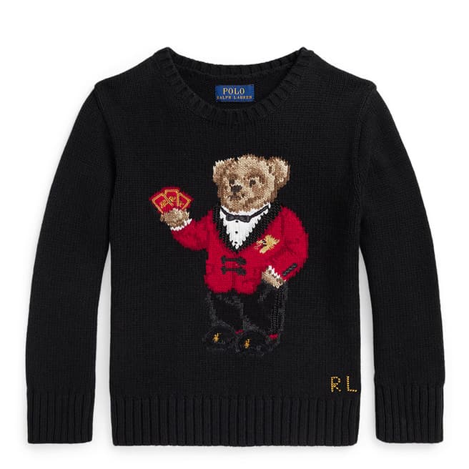 Polo Ralph Lauren Younger Boy's Black Large Teddy Logo Cotton Jumper