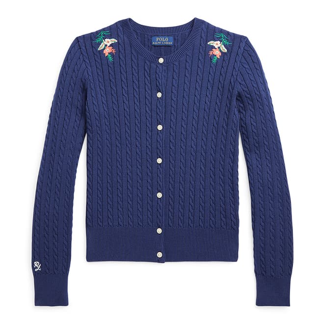 Polo Ralph Lauren Older Girl's Indigo Cable Knit Cotton Cardigan