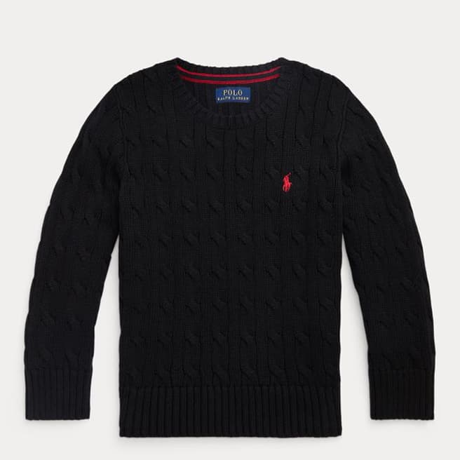 Polo Ralph Lauren Younger Boy's Black Cable Knit Cotton Jumper