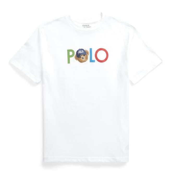 Polo Ralph Lauren Older Boy's White Printed Teddy Logo Cotton T-Shirt