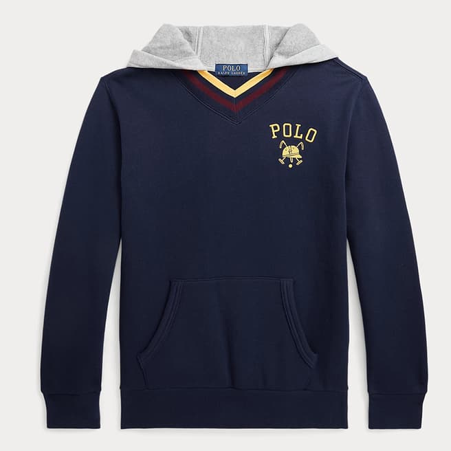 Polo Ralph Lauren Older Boy's Navy Embroidered Cotton Blend Hoodie