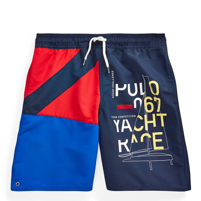 Polo Ralph Lauren Older Boy's Navy Printed Colour Block Swimming Trunks