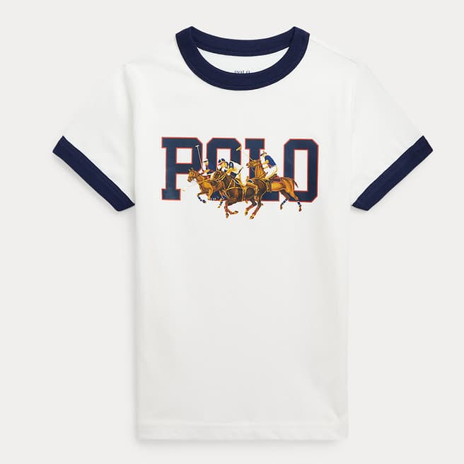 Polo Ralph Lauren Younger Boy's White Contrast Trims Printed Cotton T-Shirt