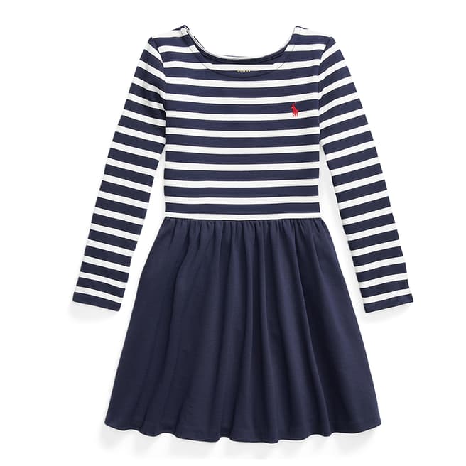 Polo Ralph Lauren Younger Girl's Navy Striped Long Sleeve Dress