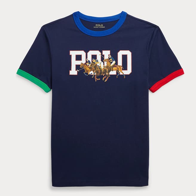 Polo Ralph Lauren Older Boy's Navy Contrast Trims Printed Cotton T-Shirt