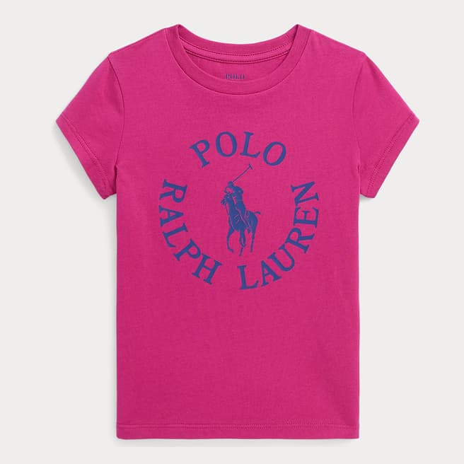 Polo Ralph Lauren Younger Girl's Pink Circle Logo Cotton T-Shirt