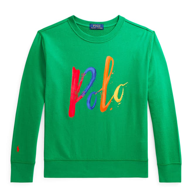 Polo Ralph Lauren Older Boy's Green Printed Logo Cotton Blend Sweatshirt