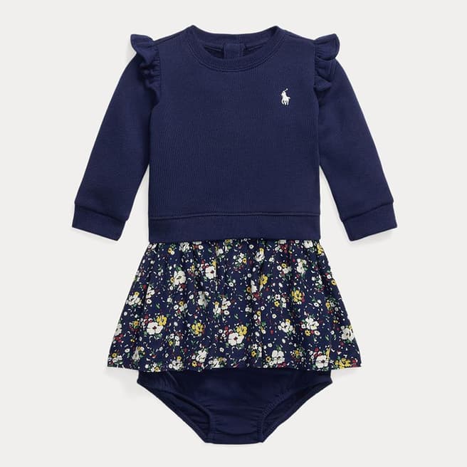 Polo Ralph Lauren Baby Girl's Navy Fleece Cotton Blend Jumper Dress & Knicker Set