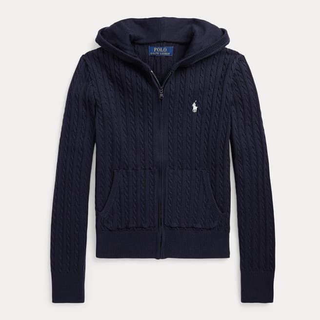 Polo Ralph Lauren Older Girl's Navy Cable Knit Cotton Zip Up Hoodie