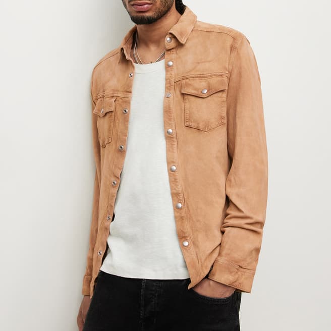 AllSaints Sand Taupe Wyatt Leather Shirt