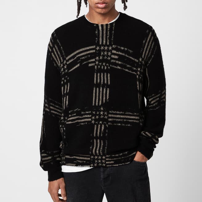 AllSaints Black Union Crew Neck Wool Blend Jumper