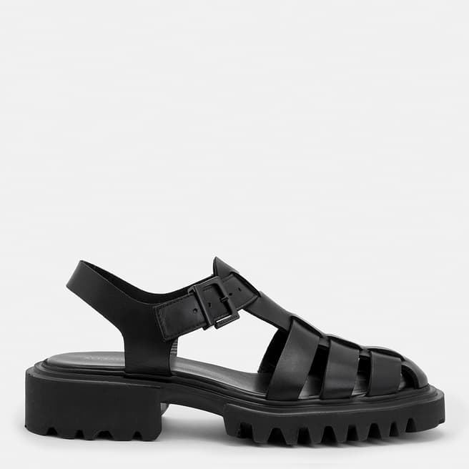 AllSaints Black Nessie Leather Sandals