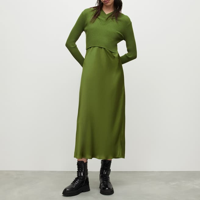 AllSaints Green Hana Midi Dress