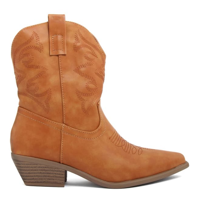 Fashion Attitude Tan Western Ankle Boot