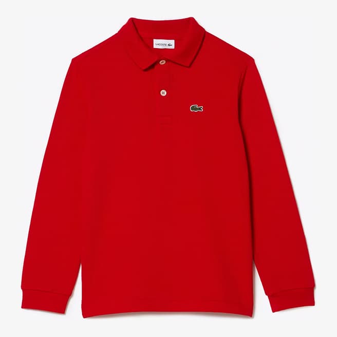 Lacoste Teen Boy's Red Long Sleeve Cotton Blend Polo Shirt