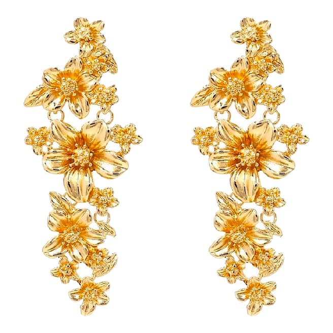 Chloe Collection by Liv Oliver 18K Gold Flower Carved Long Statement Earrings
