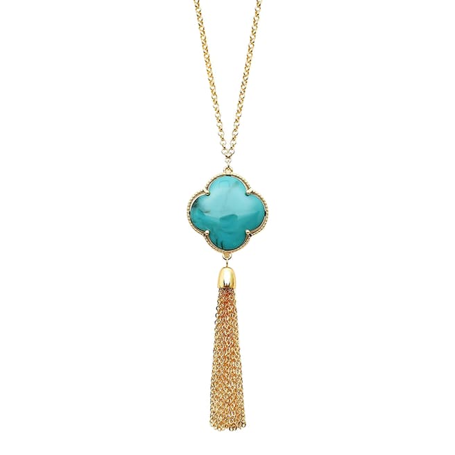 Chloe Collection by Liv Oliver 18K Gold Turquoise Tassel Statement Long Necklace