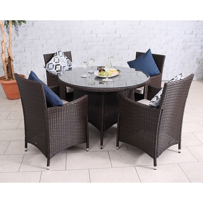 Royal Craft Nevada 4 Seater Dining Set & 4 Carver Chairs, Brown