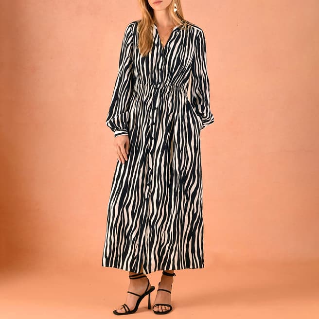 Ro & Zo Mono Zebra Print Shirred Waist Shirt Dress