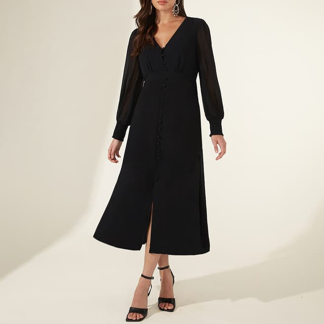 Ro & Zo Black Grace Button Front Midi Dress