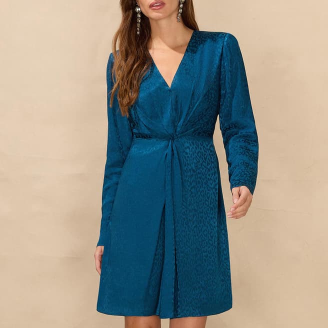 Ro & Zo Navy Jacquard Twist Mini Dress