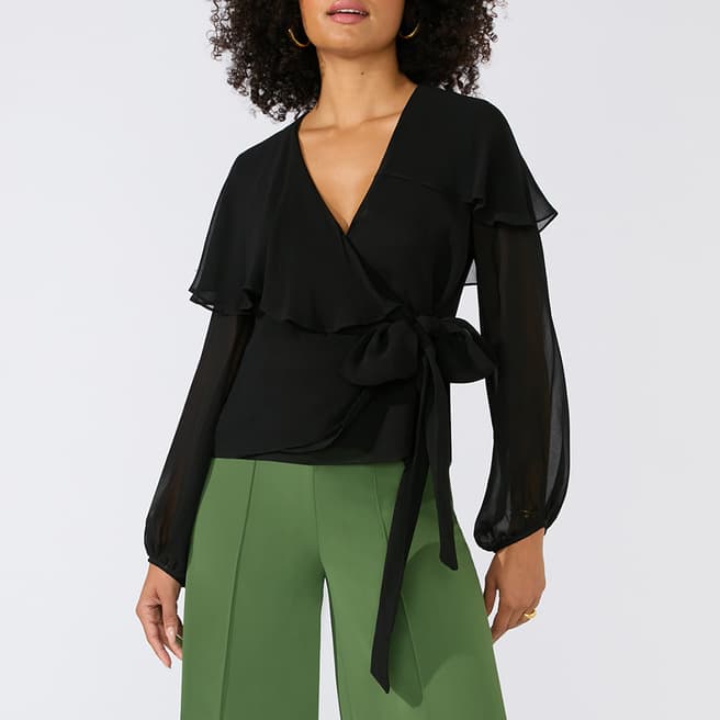 Ro & Zo Black Cape Detail Wrap Top