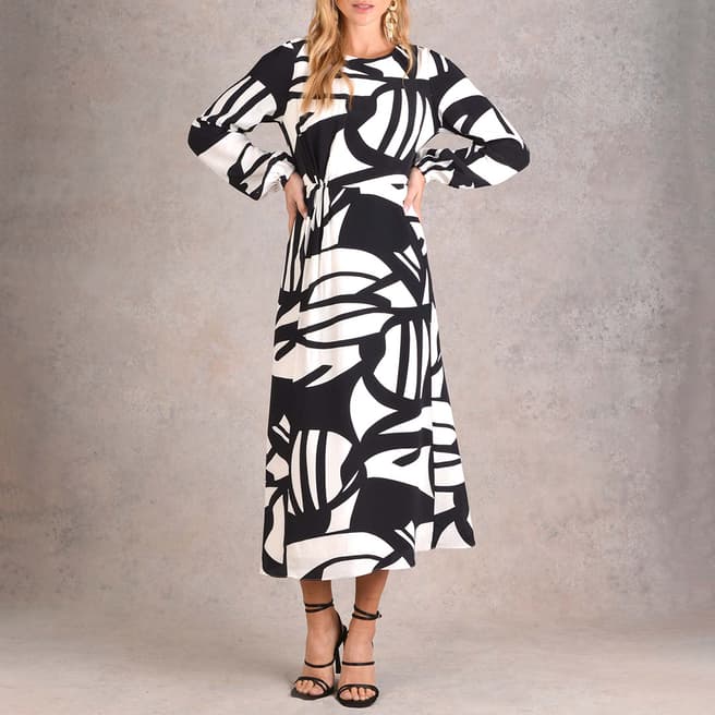 Ro & Zo Black/White Printed Midi Dress