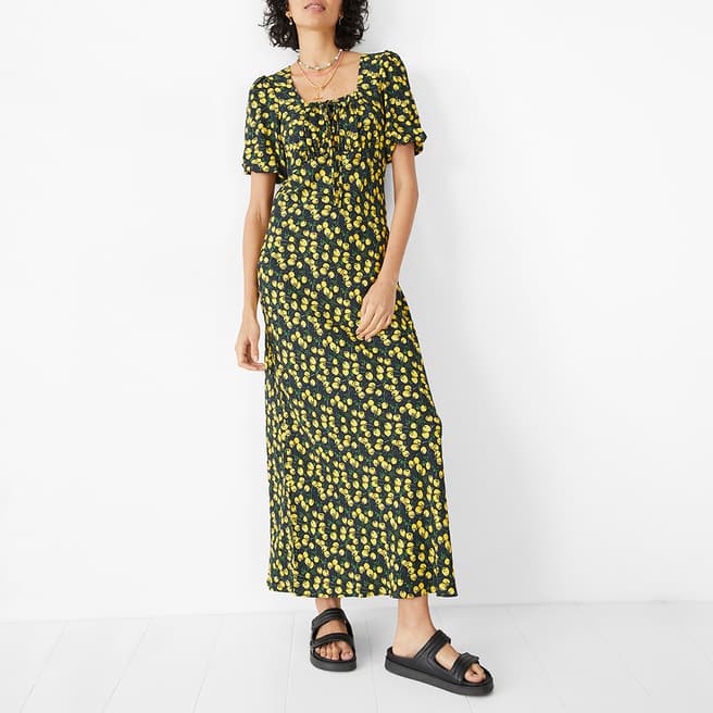 hush Yellow/Black Esther Midi Dress