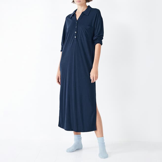 hush Navy Chesten Linen Blend Jersey Dress