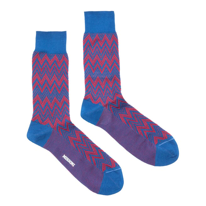 Missoni Blue Zigzag Woven Sock