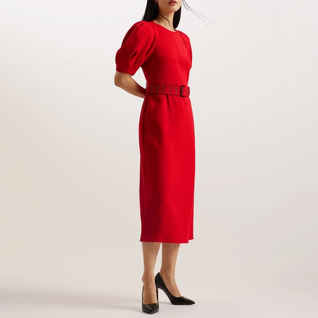 Ted Baker Red Gabyela Puff Sleeve Midi Dress 