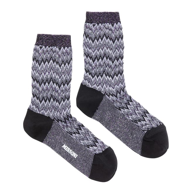 Missoni Black Glitter Zigzag Knitted Sock