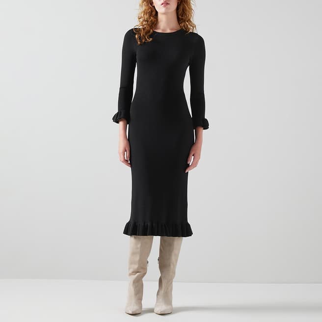 L K Bennett Black Rachel Frill Midi Dress