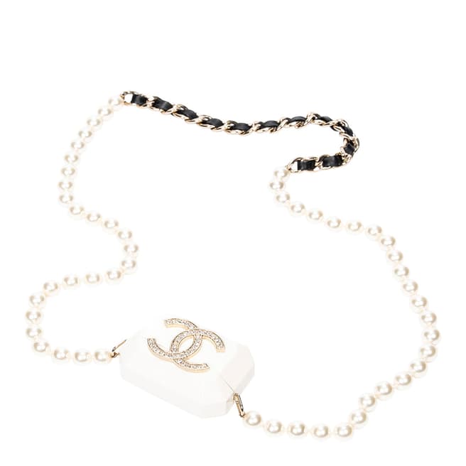 Vintage Chanel Ivory Airpods Case Pearl Chain