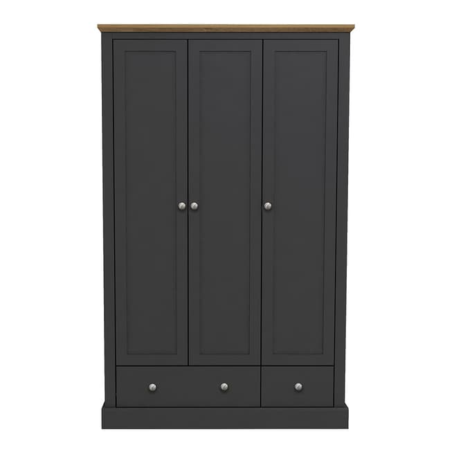 Furniture Interiors Devon 3 Door Wardrobe, Charcoal