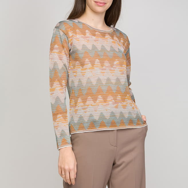 M Missoni Orange/Blue Pattern Cotton Wool Blend Top