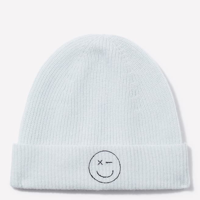 Scott & Scott London Pearl Blue Cashmere Smiley Embroidery Hat 