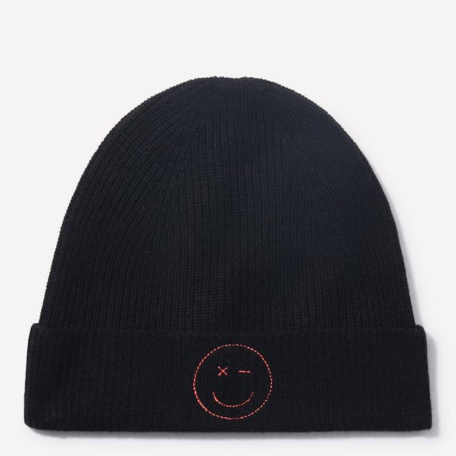 Scott & Scott London Black Cashmere Smiley Embroidery Hat