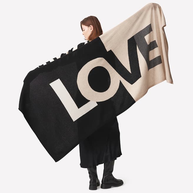 Scott & Scott London Black Cashmere Love Logo Scarf