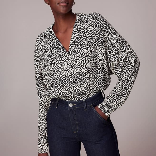 WHISTLES Black Checkerboard Ramona Blouse