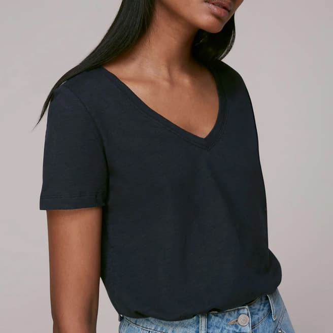 WHISTLES Navy Sophie V-Neck Cotton T-Shirt