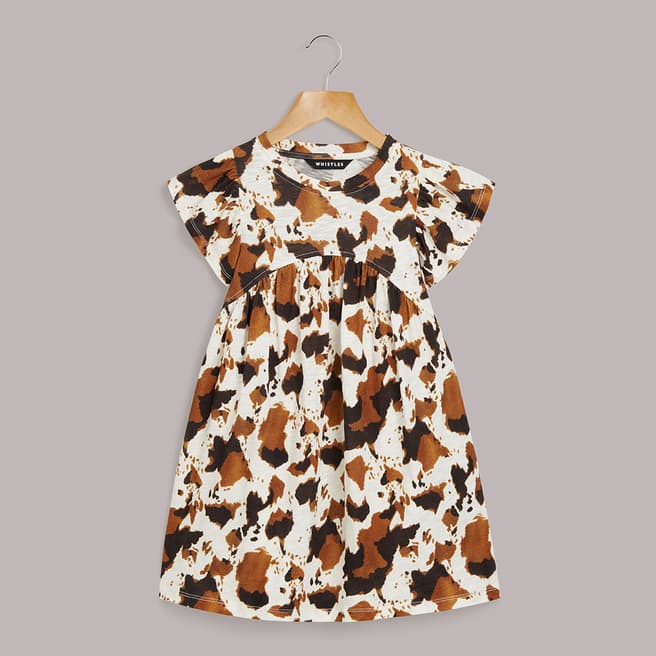 WHISTLES Girl's Brown Animal Print Piper Cotton Dress