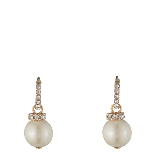 Ralph Lauren Gold and Pearl Pave Huggies Earrings