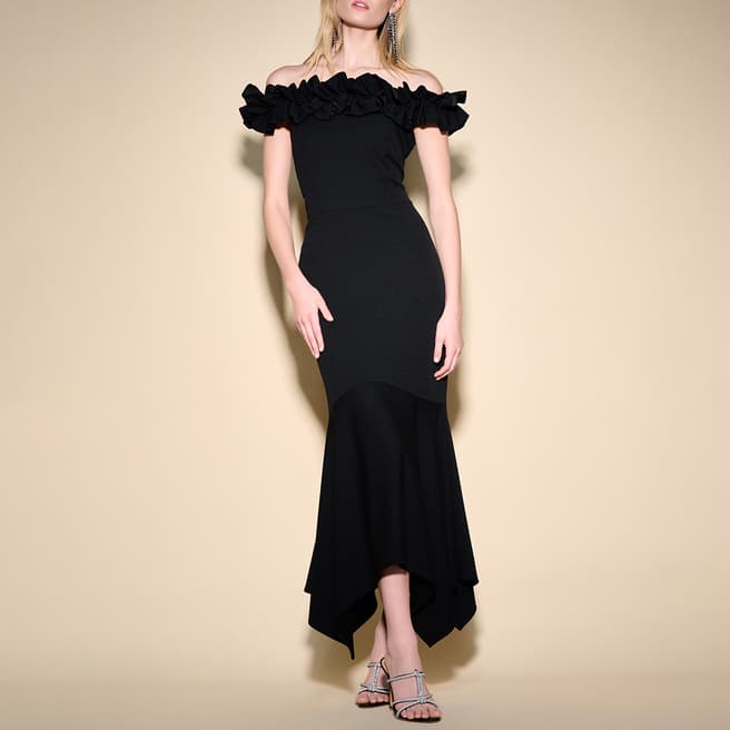 Joseph Ribkoff Black Off Shoulder Midi Dress