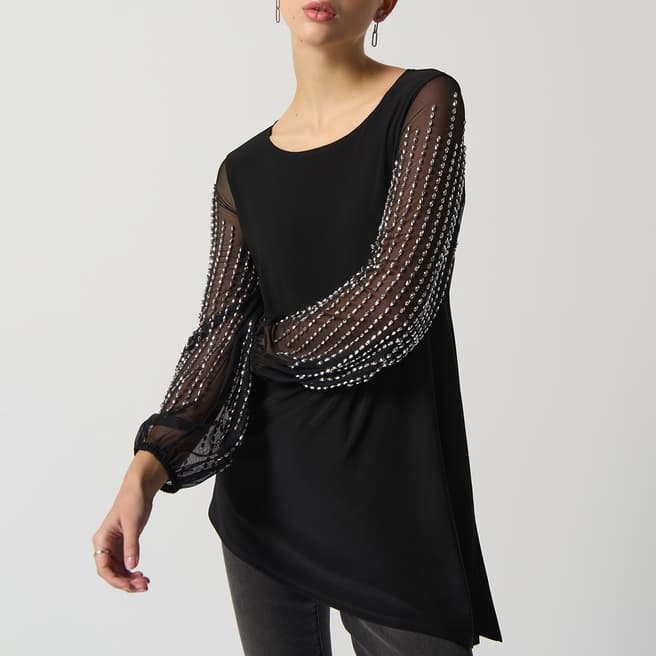 Joseph Ribkoff Black Asymmetrical Beaded Blouse