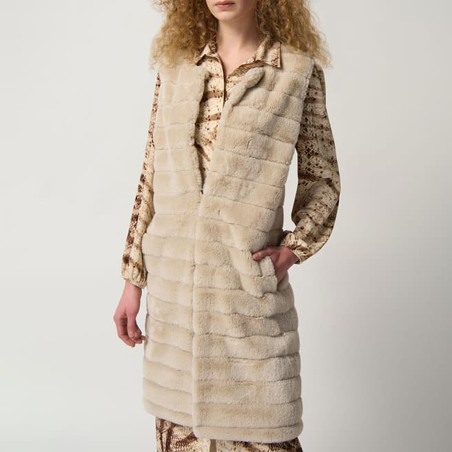 Joseph Ribkoff Beige Faux Fur Longline Gilet