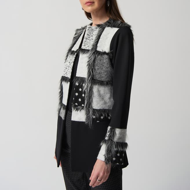 Joseph Ribkoff Black and Grey Faux Fur Cropped Coat