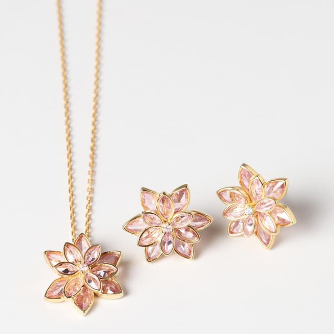 Elika Rose Gold Flower Necklace & Earring Set