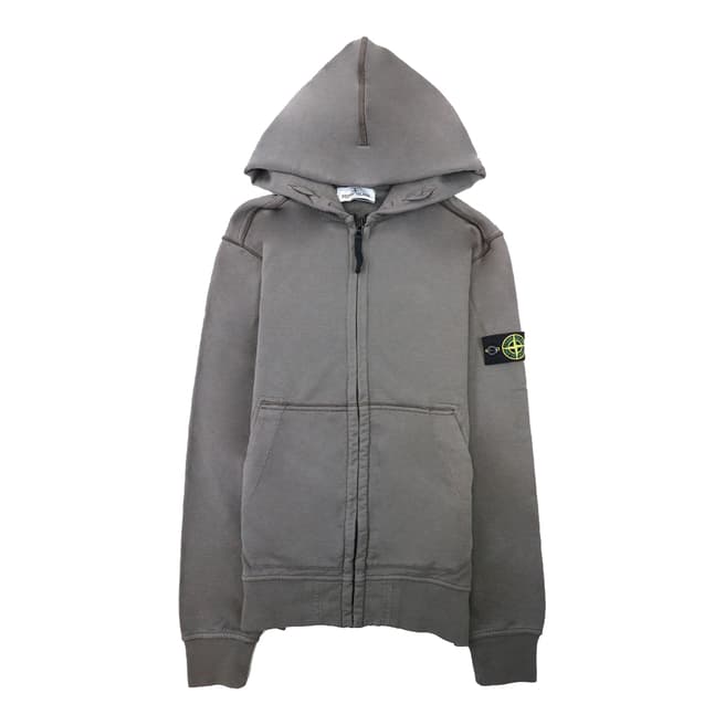 Stone Island Khaki Cotton Fleece Zipped Hoodie